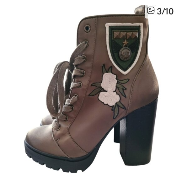 Steve Madden Laurie Olive Green Pink Rose Military Combat Boots Size 7.5 - Picture 1 of 9